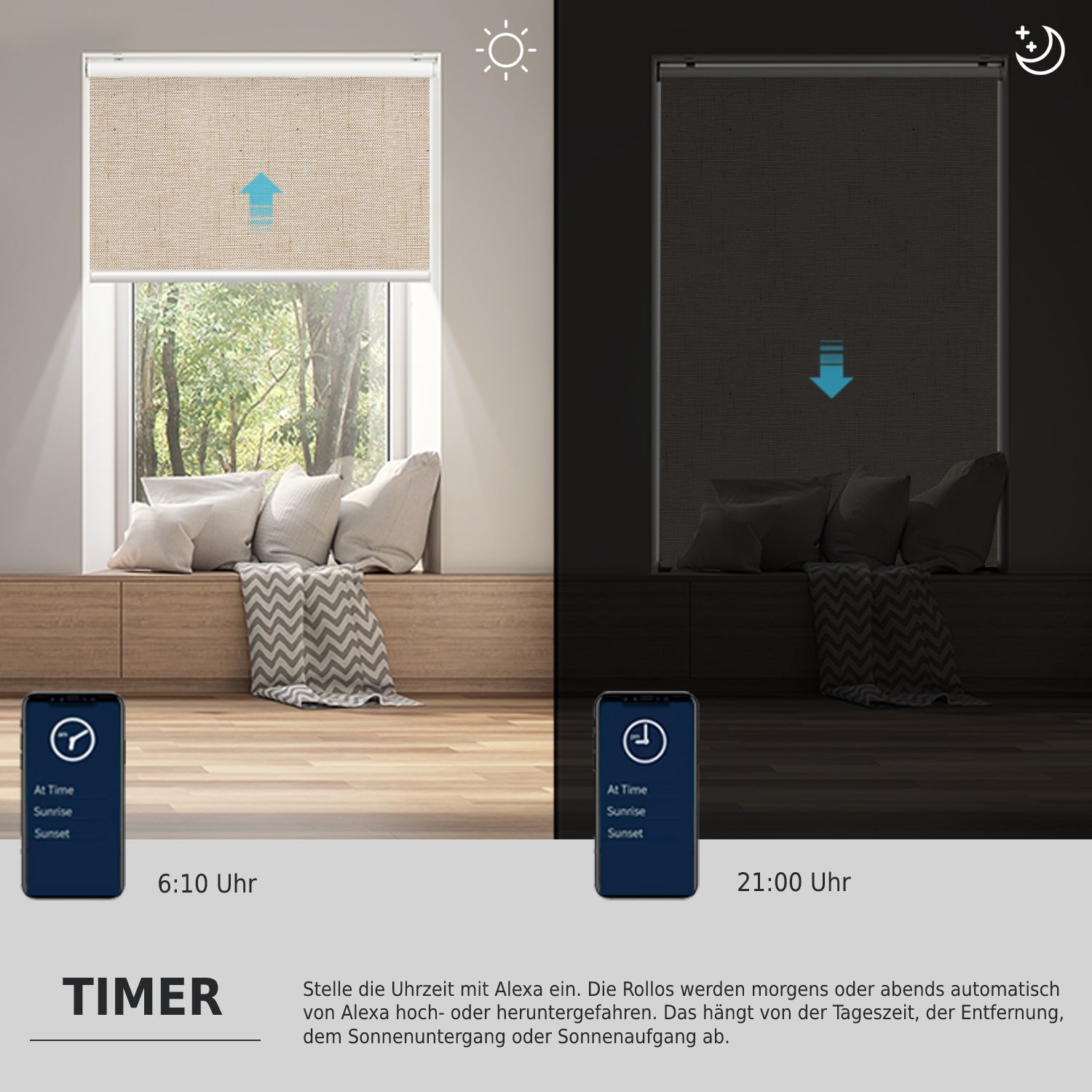 SmartWings Smart Rollos 100% Verdunkelung für Sonnenschutz Leinen