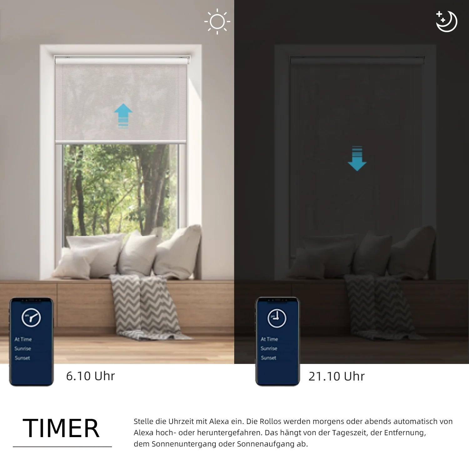 SmartWings festverdrahtete Rollos DC 12V 70% Verdunkelung Safari