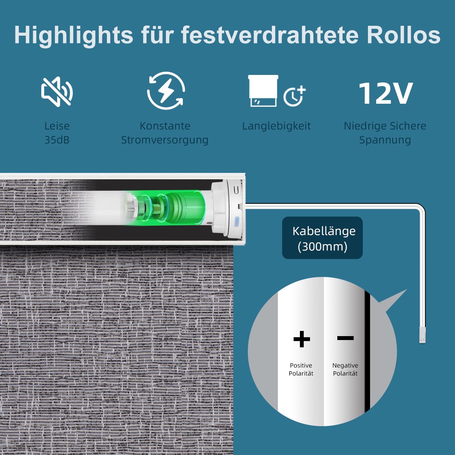 SmartWings festverdrahtete Rollos DC 12V 100% Verdunkelung Safari