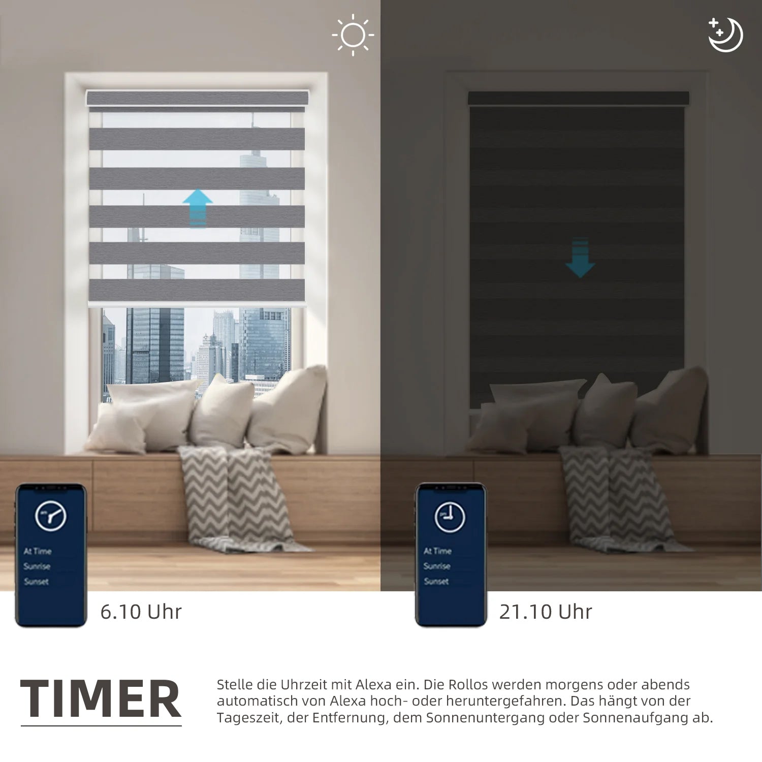 SmartWings Smart Zebra Doppelrollos 85% Verdunkelung 95mm Ingrid