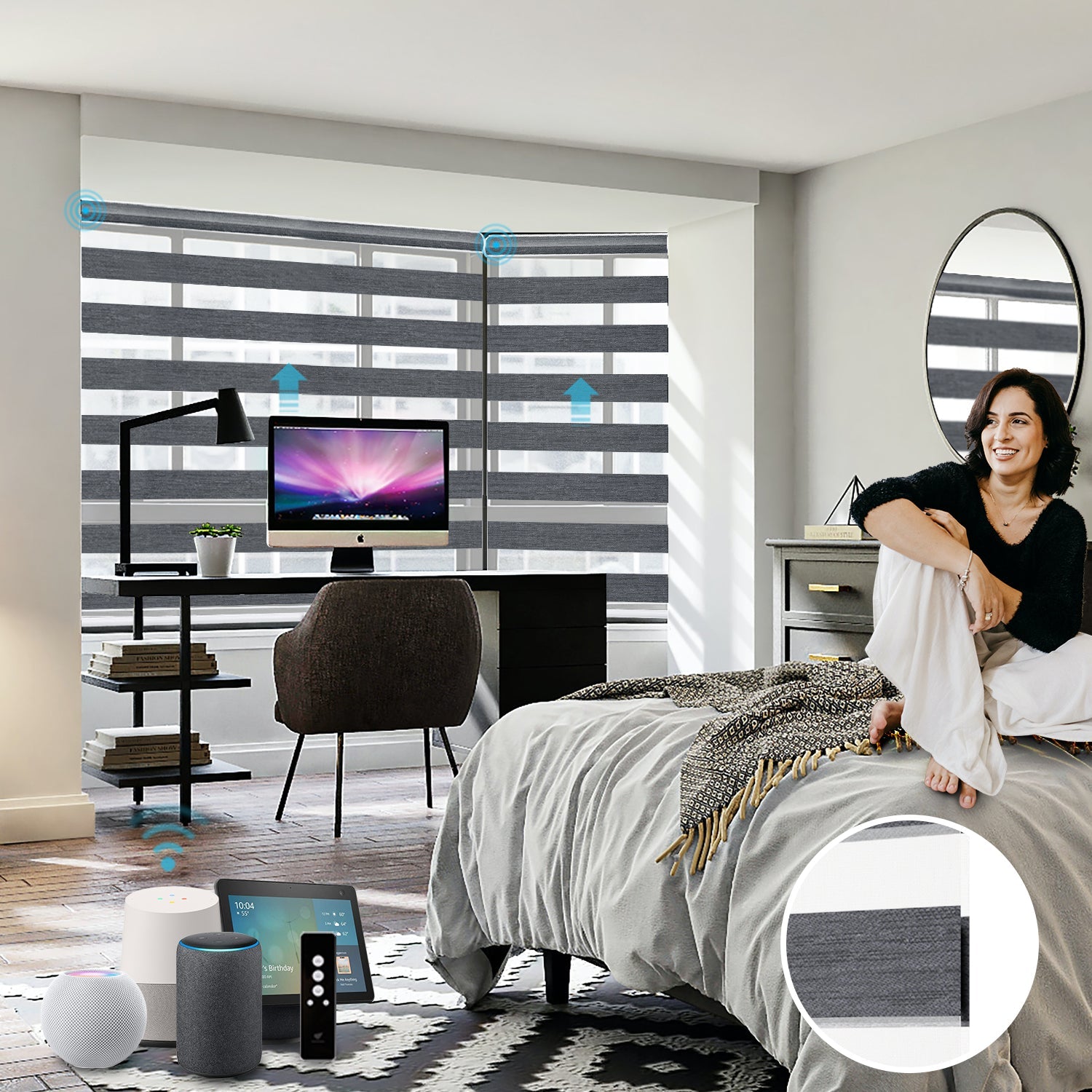 SmartWings Smart Zebra Doppelrollos 85% Verdunkelung 95mm Ingrid