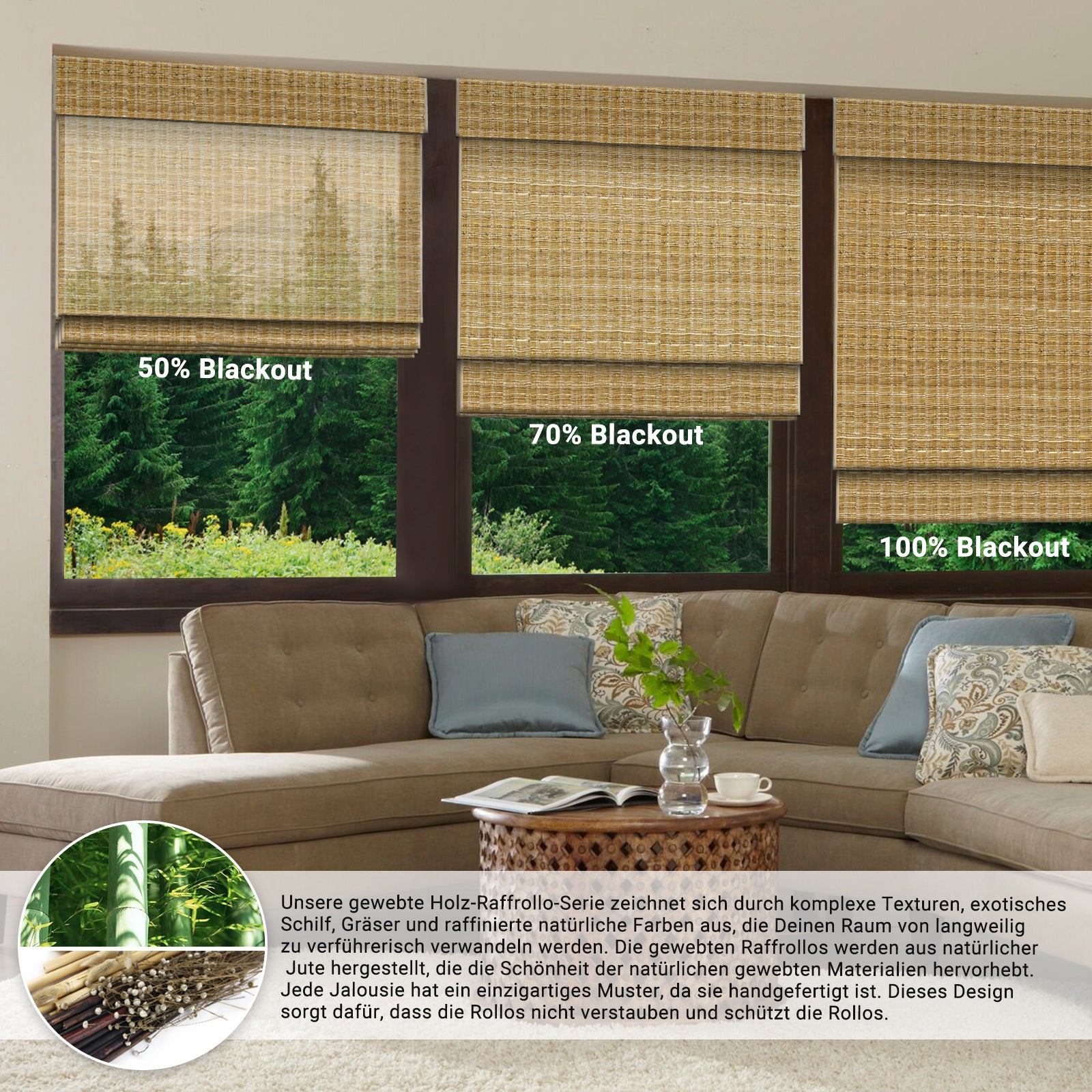 SmartWings Raffrollos aus Bambus & Holz 70% Verdunkelung Orithyia – SmartWings DE